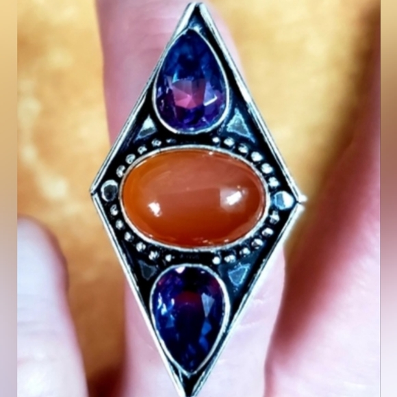 New Carnelian and Bi-Color Tourmaline 925 Silver Ring. - Picture 12 of 12